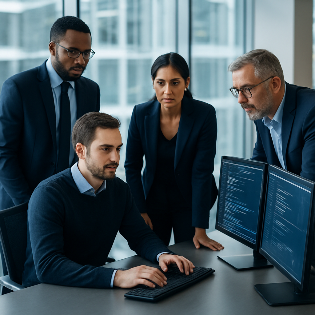 Enterprise technology team collaborating in a modern office